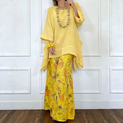 Conjunto Amara™ em Linho de Algodão com Blusa Oversized e Calça Pantalona