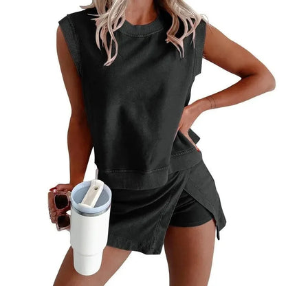Conjunto Nerea™ com Blusa Sem Mangas e Short-Saia Transpassado