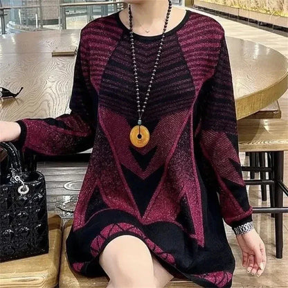 Suéter Tereza™ em Tricot Estampado com Modelagem Solta / Sofisticação Madura e Conforto Elegante Para os Dias Frios!