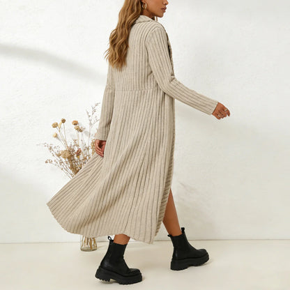 Conjunto Aurenza™ Com Vestido Xadrez e Cardigã Longo Em Tricô