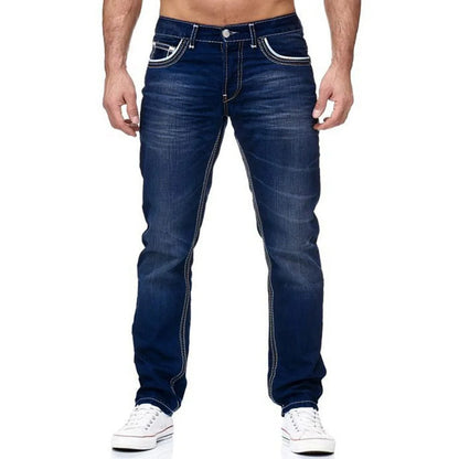 Calça Jeans Castelli™ Com Lavagem Estonada e Costuras Contrastantes / Presença Casual Com Atitude de Homem de Respeito