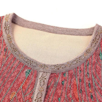 Blusa Manga Longa Flor de Liz™ com Detalhes em Strass e Tecido em Algodão / A Campeã de Elogios do Outono Inverno 2024!
