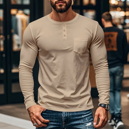 Camisa Manga Longa Northline™ Com Gola Henley e Modelagem Ajustada