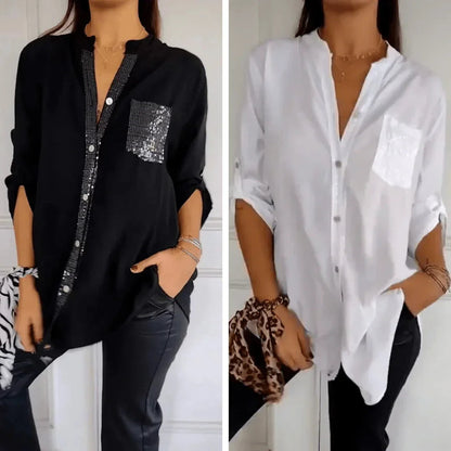 [Liquidação: Compre 1 e Leve 2] Camisa Ortência™ com Brilho em Strass Luxuoso / Envolva-se em Elegância e Conforto que Despertam Desejo!