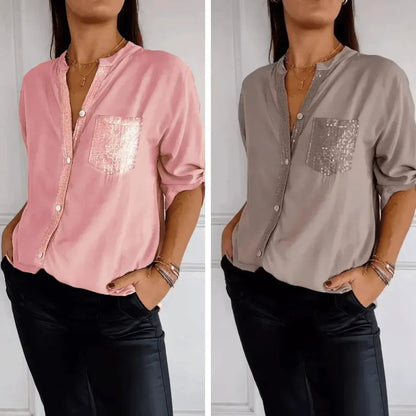 [Liquidação: Compre 1 e Leve 2] Camisa Ortência™ com Brilho em Strass Luxuoso / Envolva-se em Elegância e Conforto que Despertam Desejo!