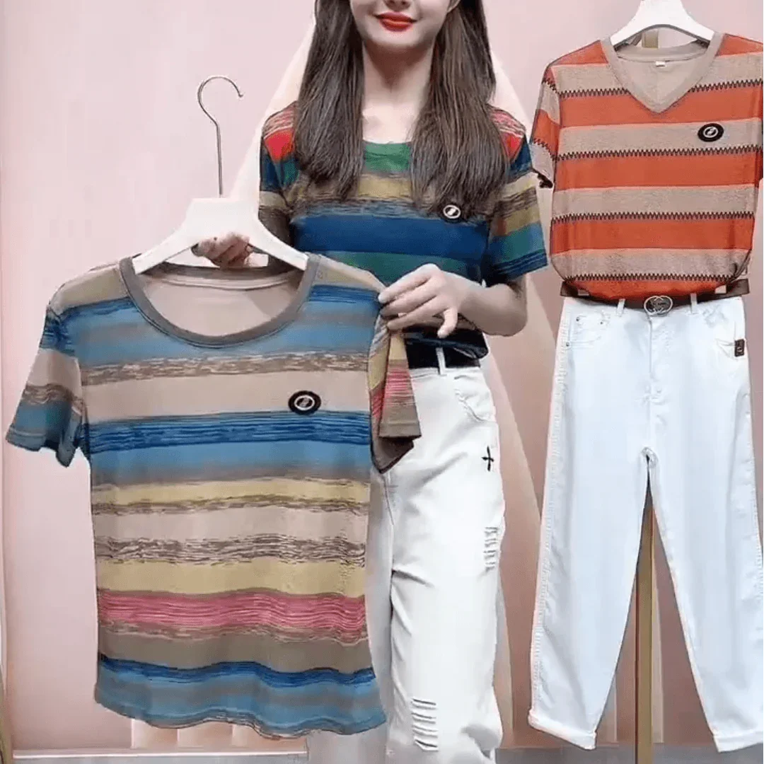 (Promoção Compre 2, Leve 3) Camisetas Soltinhas Carmelinda™ com Cores Vibrantes / Elegância e Conforto para um Verão Radiante!