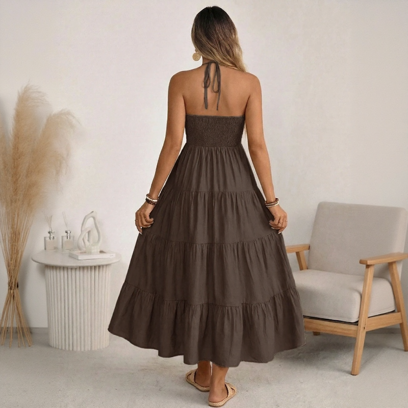 Vestido Solara Breeze™ Com Decote Halter e Saia Ampla em Camadas