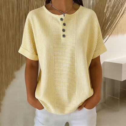 Blusa Euddora™ Com Listras Delicadas e Botões Frontais