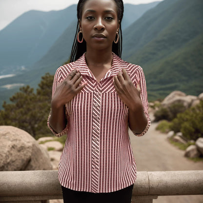 Camisa Listrada Lavínia™ em Chiffon Premium / Elegância e Conforto para Todas as Ocasiões!