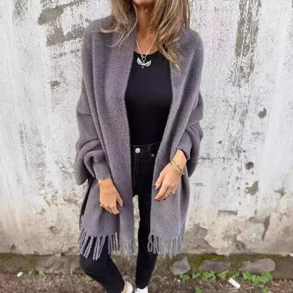 Casaco Femme Aura™ Tipo Manta com Franjas  / O Aconchego com Estilo das Ruas de Milão!