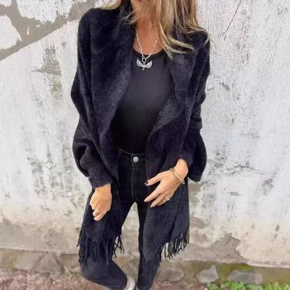 Casaco Femme Aura™ Tipo Manta com Franjas  / O Aconchego com Estilo das Ruas de Milão!