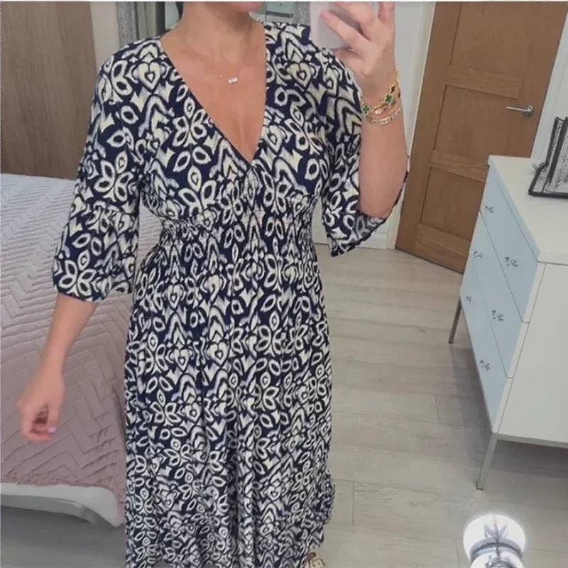 [COMPRE 2 E LEVE 3]  Vestido Harmonia Tropical™ com Estampa Boho e Tecido Leve / Um Toque de Cor e Liberdade para seu Dia!