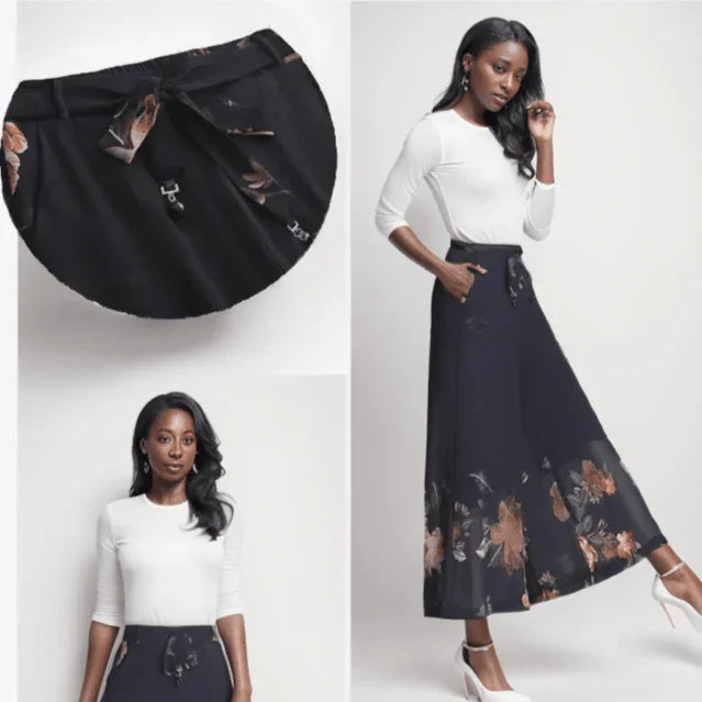 Calça Saia Jasmine™ com Design Floral em Chiffon / Estilo e Versatilidade com um Toque de Natureza!