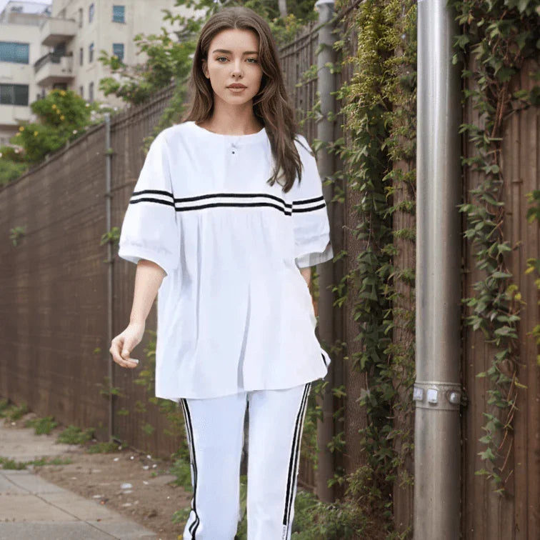 Conjunto Lucille™ com Blusa Soltinha + Calça Lycra - Pureza e Conforto Clássico do Algodão!