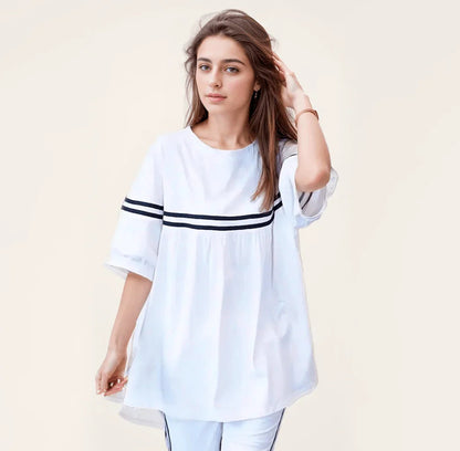 Conjunto Lucille™ com Blusa Soltinha + Calça Lycra - Pureza e Conforto Clássico do Algodão!