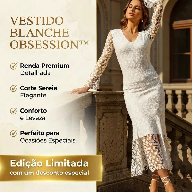 Vestido Blanche Obsession™ em Renda Floral Delicada com Caimento Sutilmente Ajustado