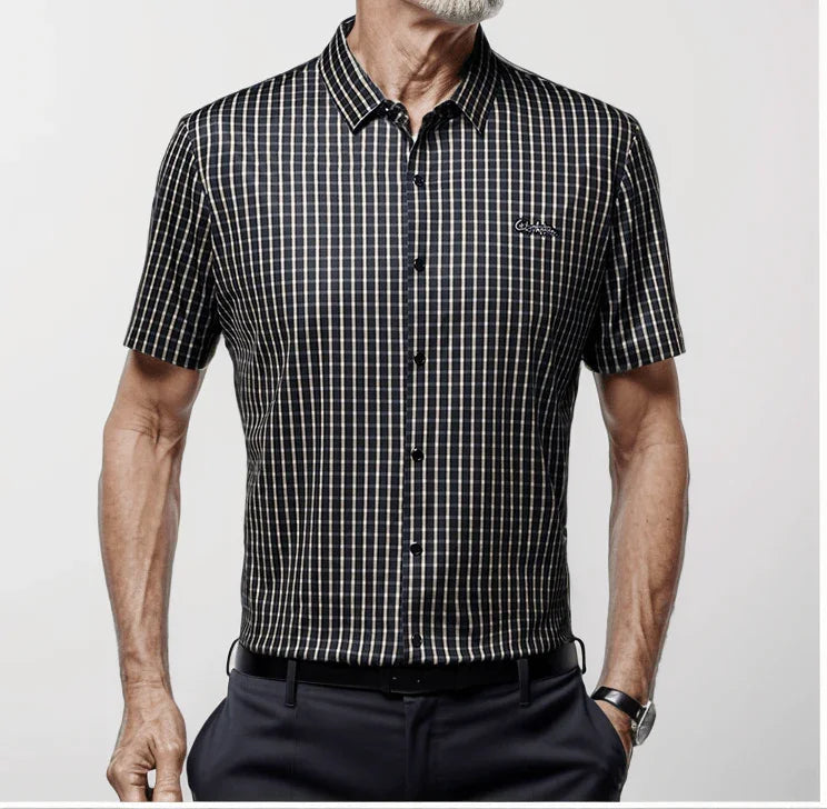 Camisa em Seda Gelo Captain™  Xadrez Náutico para o Homem de Prestígio!