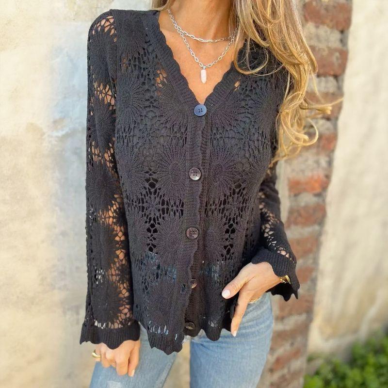Cardigan Charlotte™ em Crochê Floral com Acabamento Artesanal Refinado