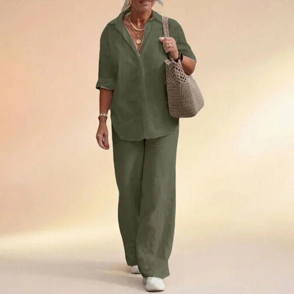 Conjunto Cartagena™ em Linho de Algodão e Blusa com Fendas Laterais