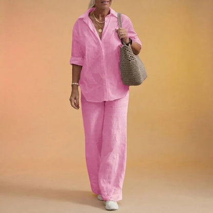 Conjunto Cartagena™ em Linho de Algodão e Blusa com Fendas Laterais