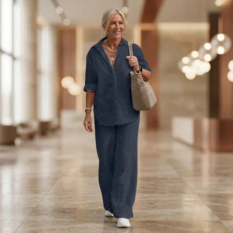 Conjunto Cartagena™ em Linho de Algodão e Blusa com Fendas Laterais