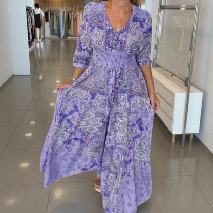 Vestido Longo Aisha™ em Viscose Premium com Decote V