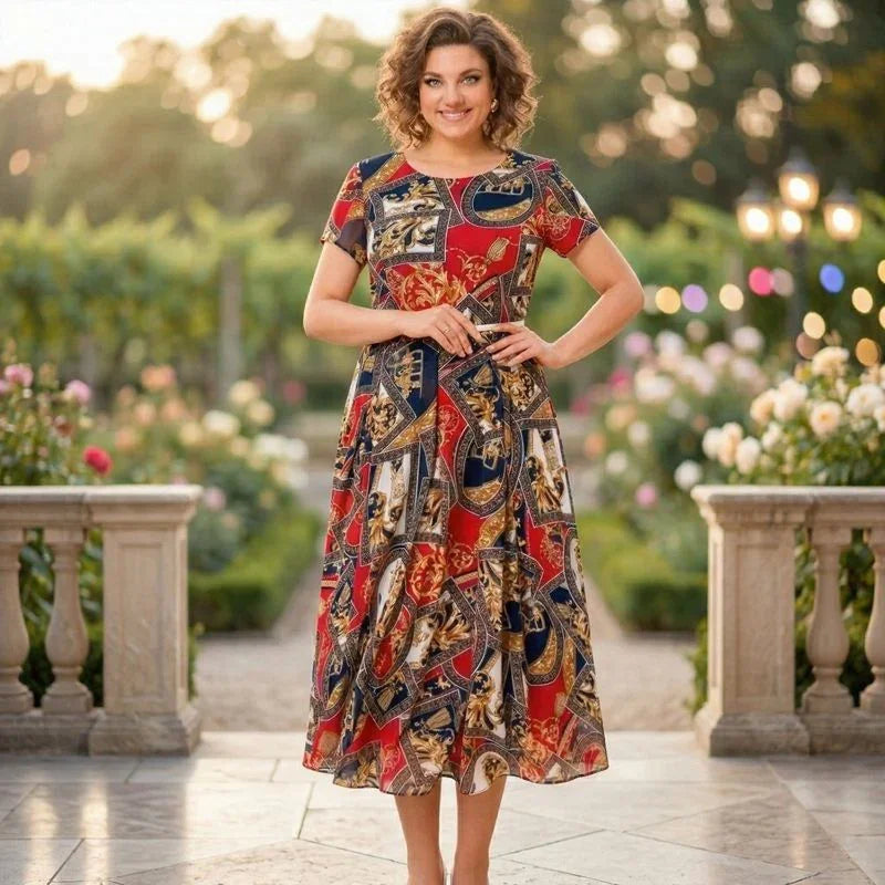 Vestido Midi Malta™ com Estampa Barroca + Cinto de Brinde