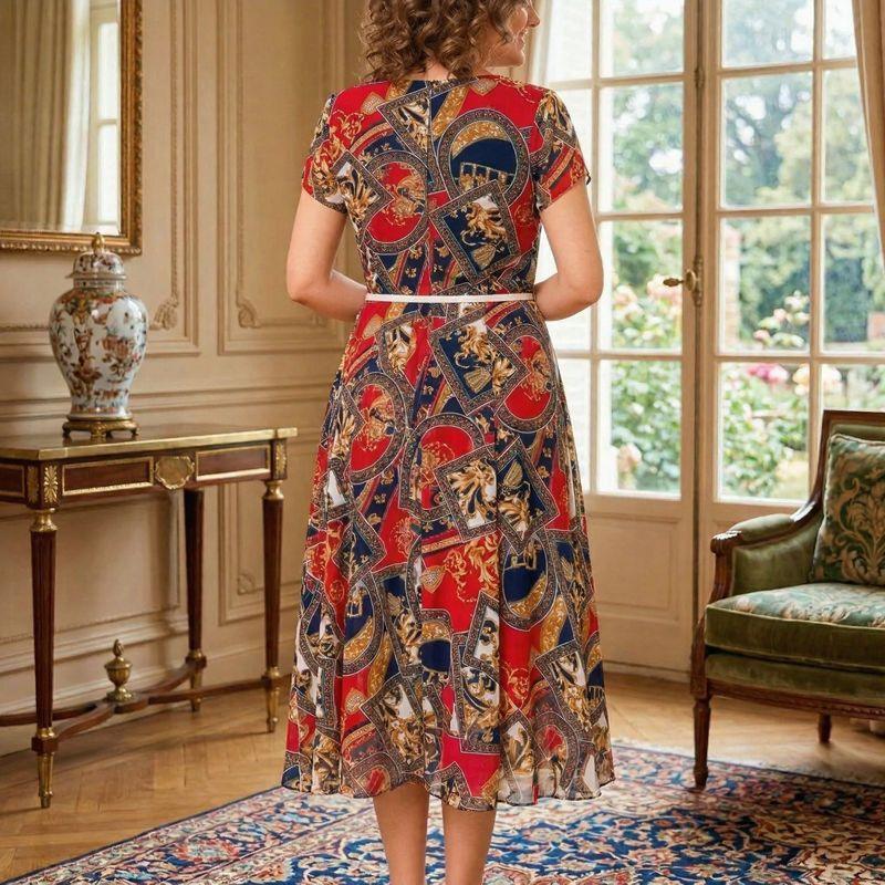 Vestido Midi Malta™ com Estampa Barroca + Cinto de Brinde