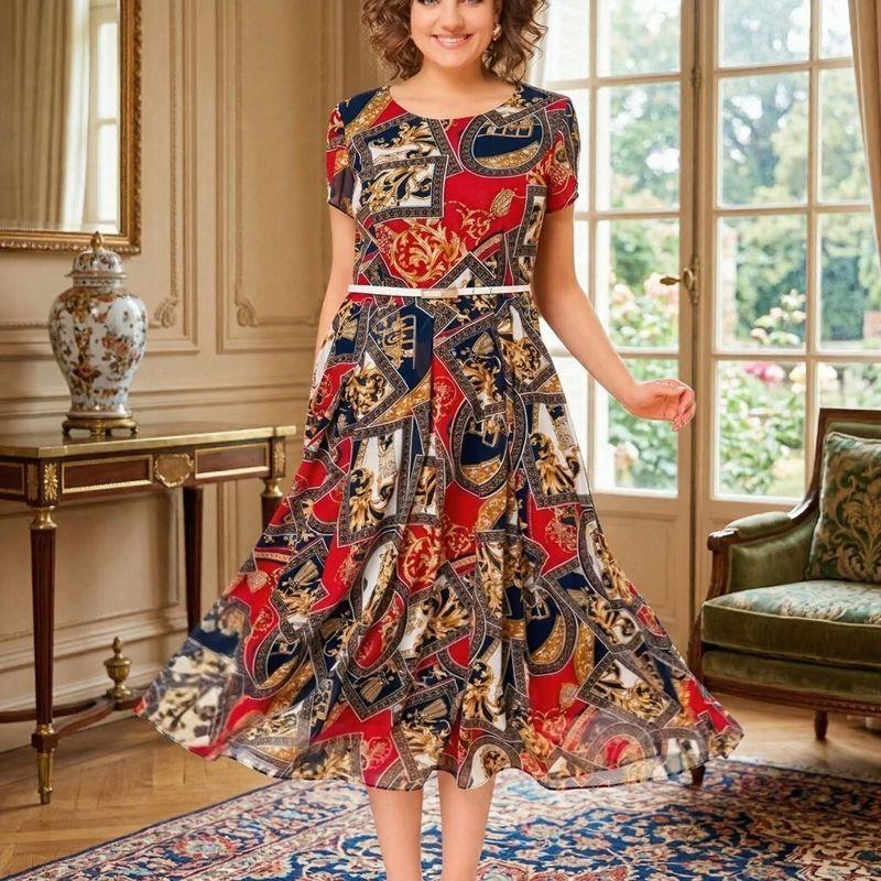 Vestido Midi Malta™ com Estampa Barroca + Cinto de Brinde