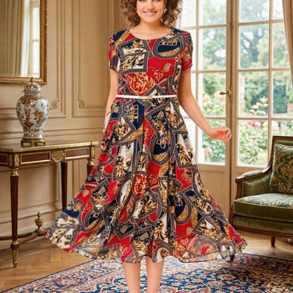 Vestido Midi Malta™ com Estampa Barroca + Cinto de Brinde