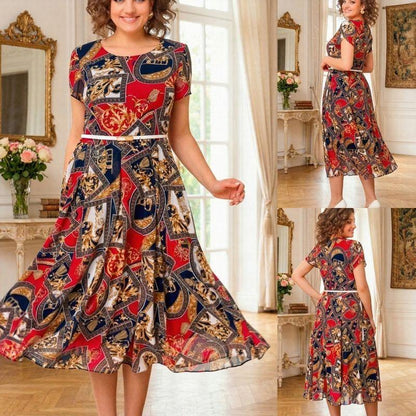 Vestido Midi Malta™ com Estampa Barroca + Cinto de Brinde