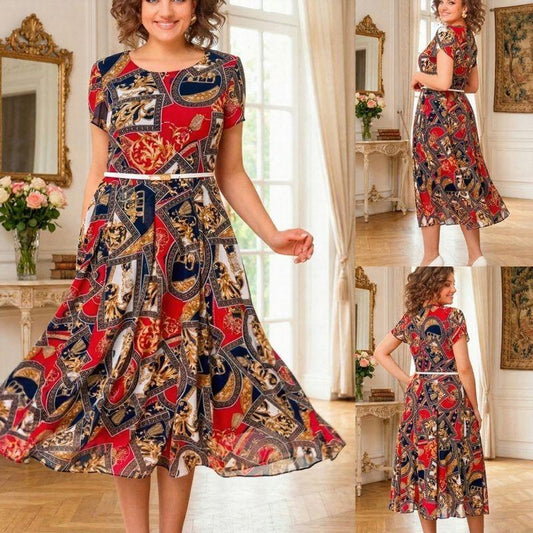 Vestido Midi Malta™ com Estampa Barroca + Cinto de Brinde