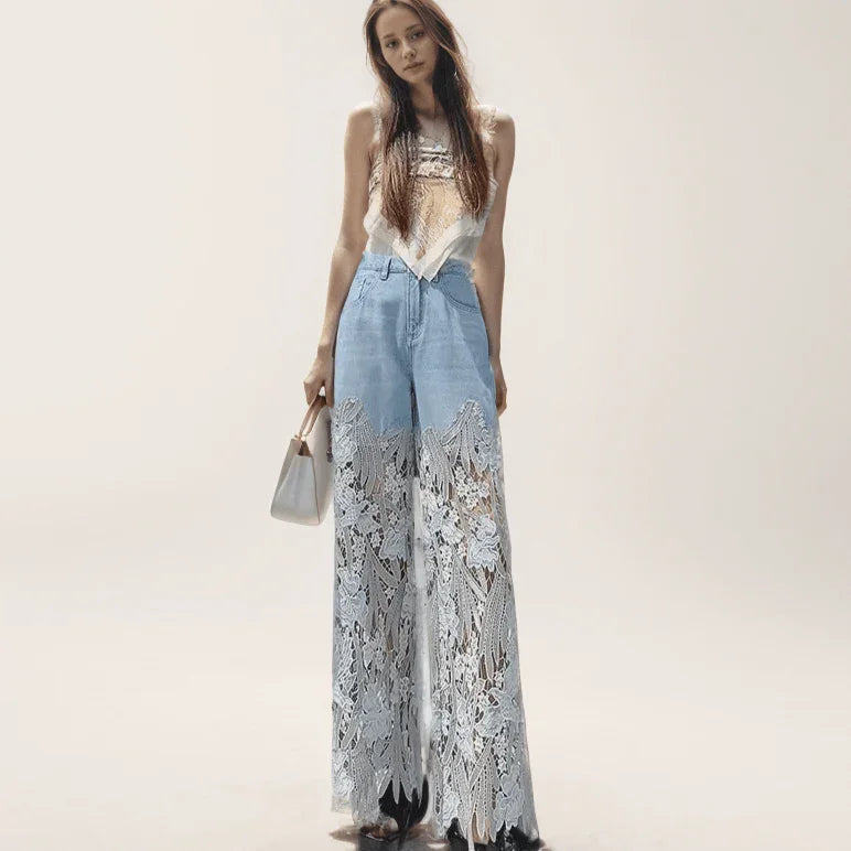 Calça Jeans Monalisa™ Com Detalhes em Renda / A Mais Soltinha e Fresca do Guarda-roupa!
