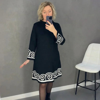 Vestido Midi Íris™ com Barra em Padrão Grego e Punhos Ornamentados