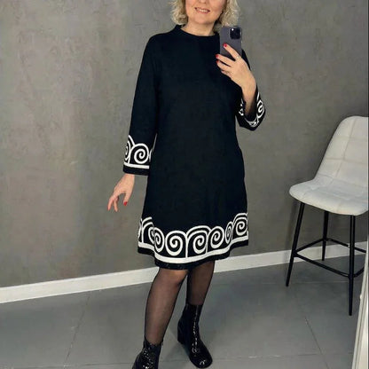 Vestido Midi Íris™ com Barra em Padrão Grego e Punhos Ornamentados