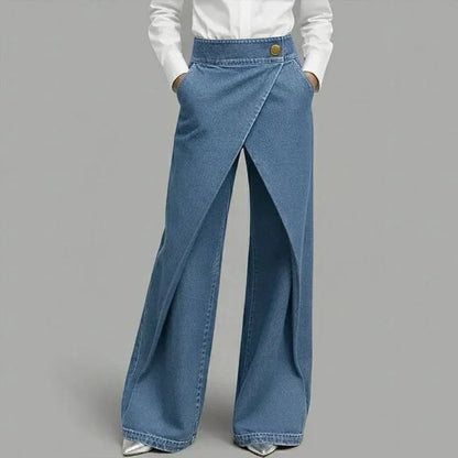 Calça Jeans Anya™ com Efeito Transpassado e Frente Assimétrica Sobreposta