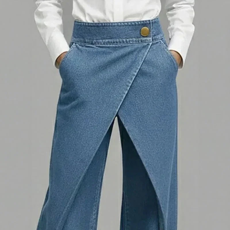 Calça Jeans Anya™ com Efeito Transpassado e Frente Assimétrica Sobreposta