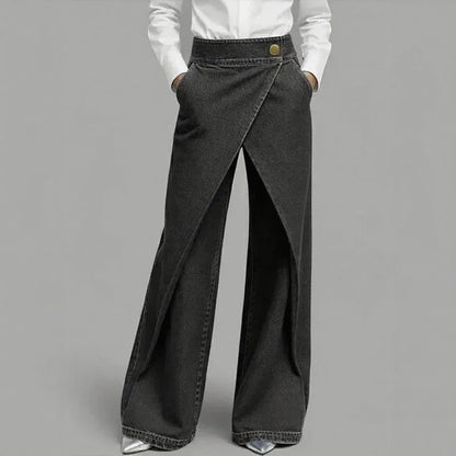 Calça Jeans Anya™ com Efeito Transpassado e Frente Assimétrica Sobreposta