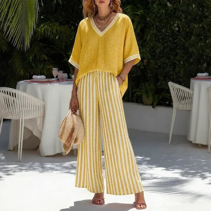 Conjunto Calenne™ em Linho de Algodão com Contraste Elegante