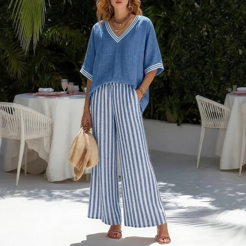 Conjunto Calenne™ em Linho de Algodão com Contraste Elegante