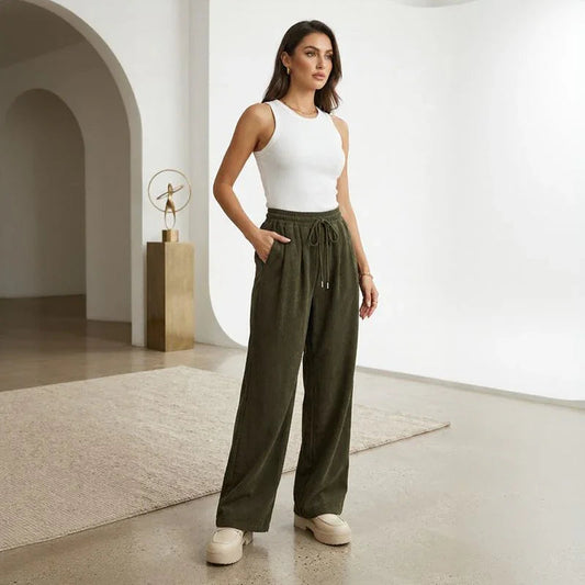 Calça Sara™ em Malha Texturizada Premium com Modelagem Ampla
