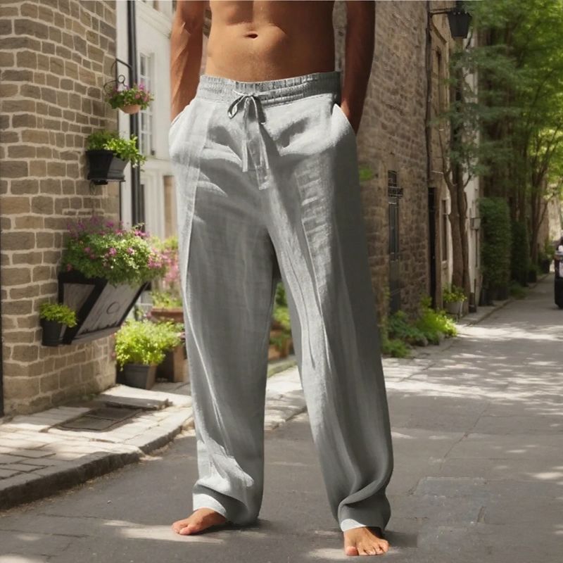 Calça Oliver™ em Linho de Algodão com Cós Elástico e Cordão Ajustável