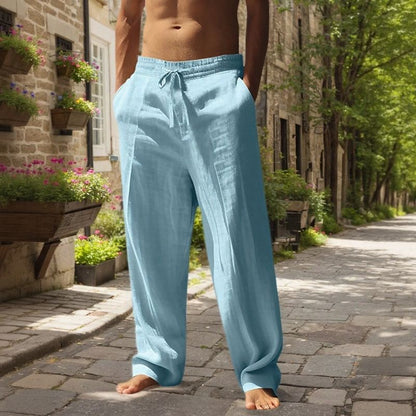 Calça Oliver™ em Linho de Algodão com Cós Elástico e Cordão Ajustável
