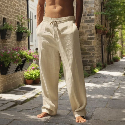 Calça Oliver™ em Linho de Algodão com Cós Elástico e Cordão Ajustável