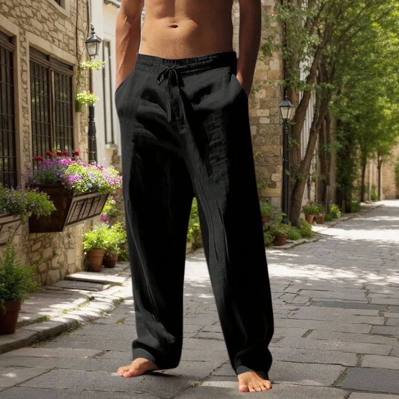 Calça Oliver™ em Linho de Algodão com Cós Elástico e Cordão Ajustável