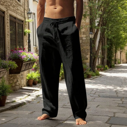 Calça Oliver™ em Linho de Algodão com Cós Elástico e Cordão Ajustável