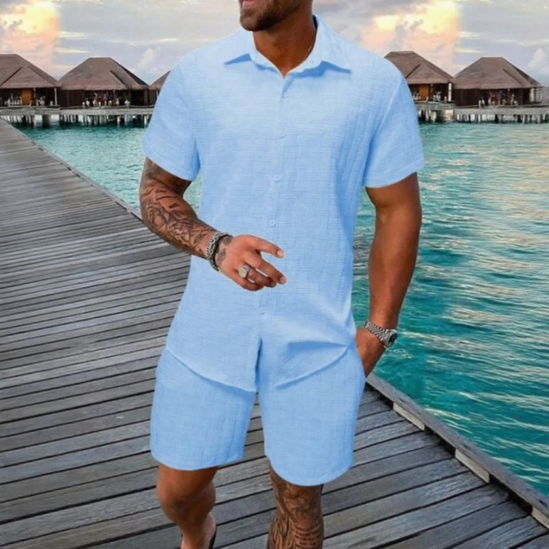 Conjunto Hugo™ em Tecido Texturizado Premium com Camisa de Botões