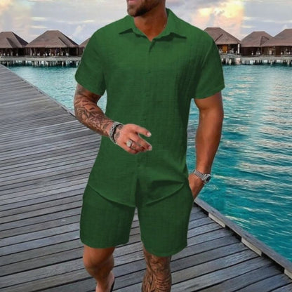 Conjunto Hugo™ em Tecido Texturizado Premium com Camisa de Botões