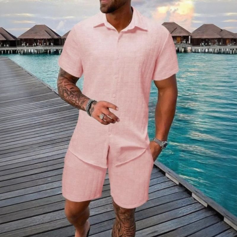Conjunto Hugo™ em Tecido Texturizado Premium com Camisa de Botões