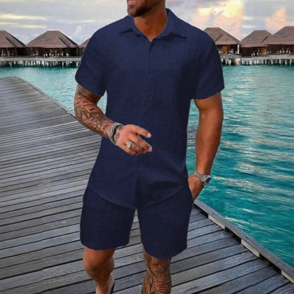 Conjunto Hugo™ em Tecido Texturizado Premium com Camisa de Botões